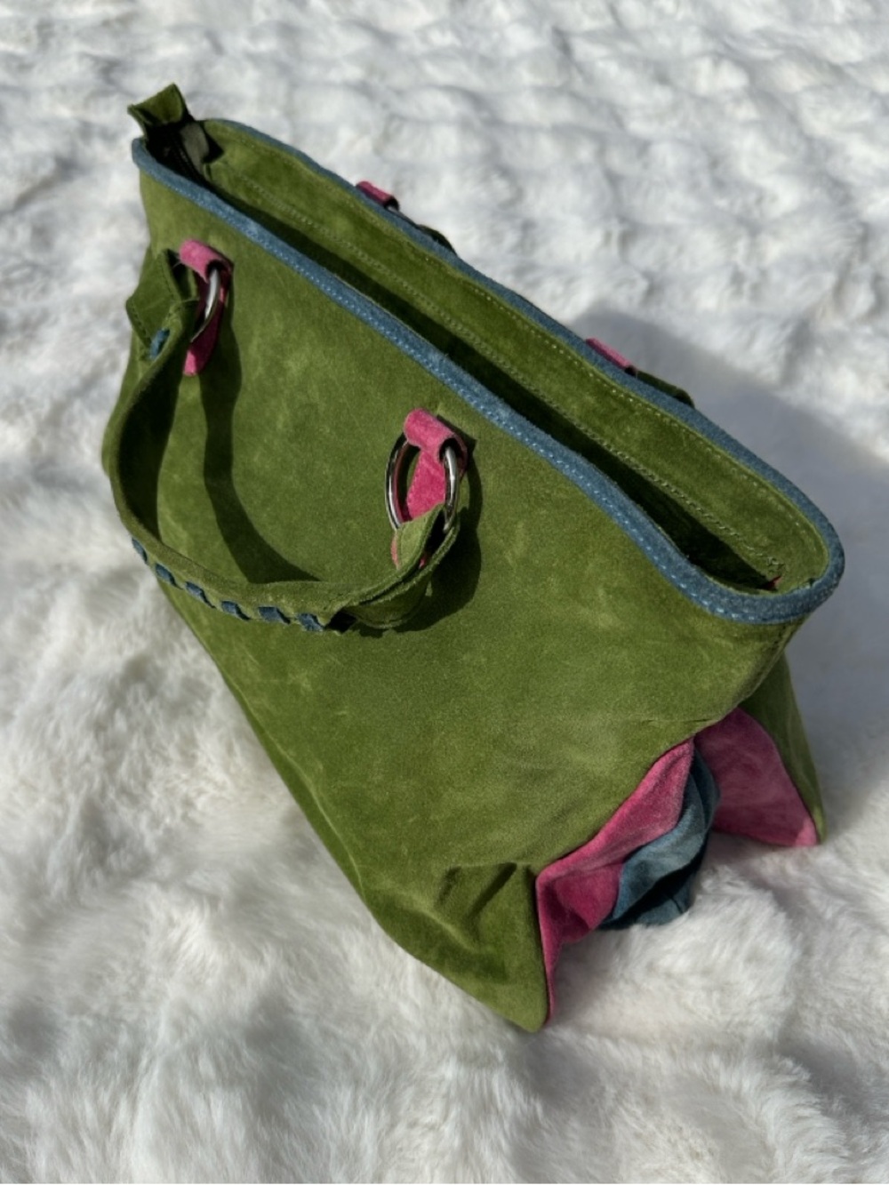 Claudia Firenze Italian leather suede purse handbag pink green blue